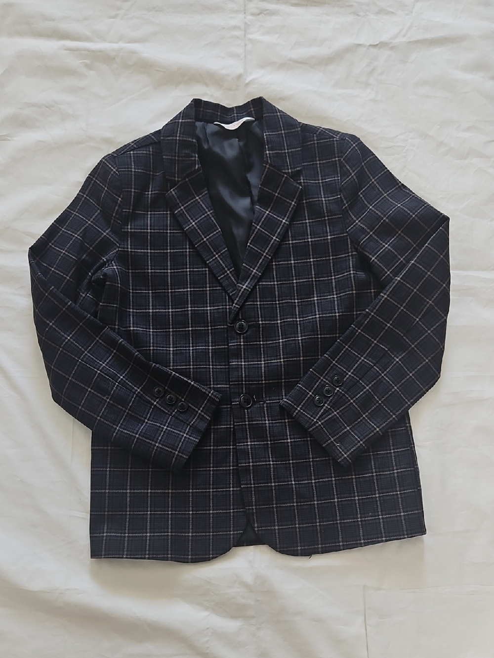 Cat & Jack Boys Black Blazer Plaid Tailored Two-Button Jacket Gray Brown Size 8